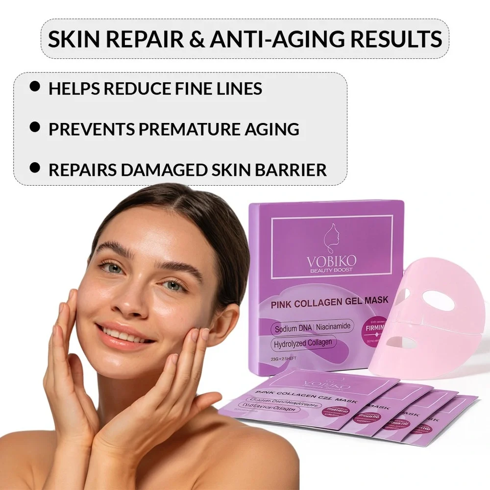 PDRN Pink Collagen Hydrogel Face Masks 12 Pack Sodium DNA Glass Skin VOBIKO Set